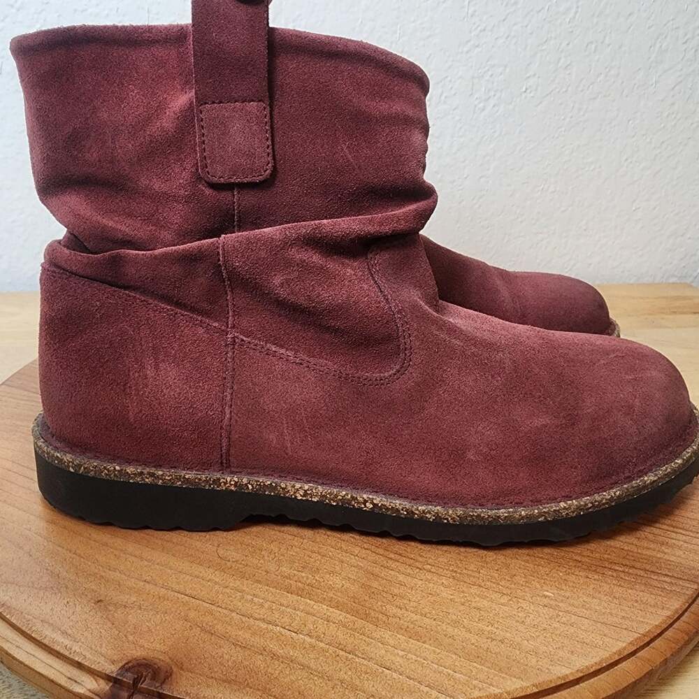 Birkenstock Boots Womens Size 10 EU 41 Red Suede Ankle Zip Flat Cork Sole